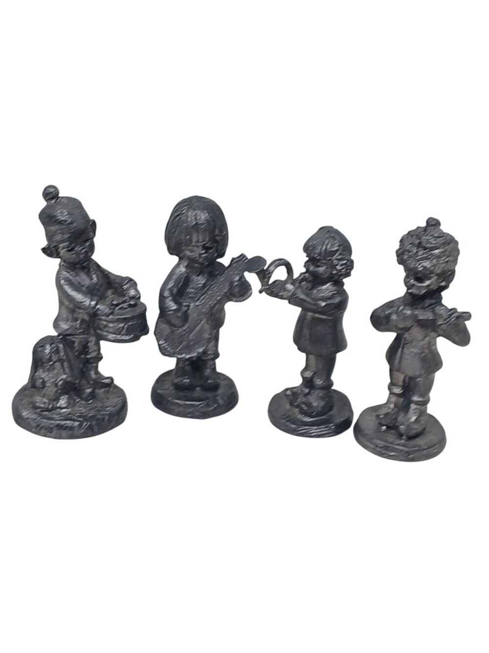 4 Michael Ricker Pewter Handcrafted Figurines Children Playing Instruments #J6